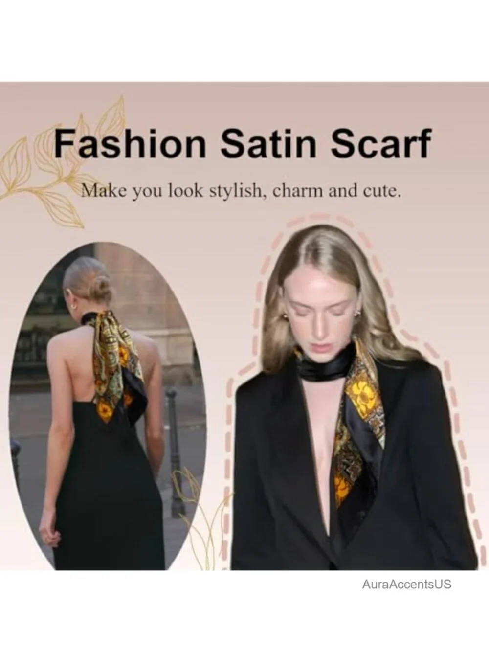 4 Pack Square Hair Scarves Silk-Like Bandanas 35 Inches